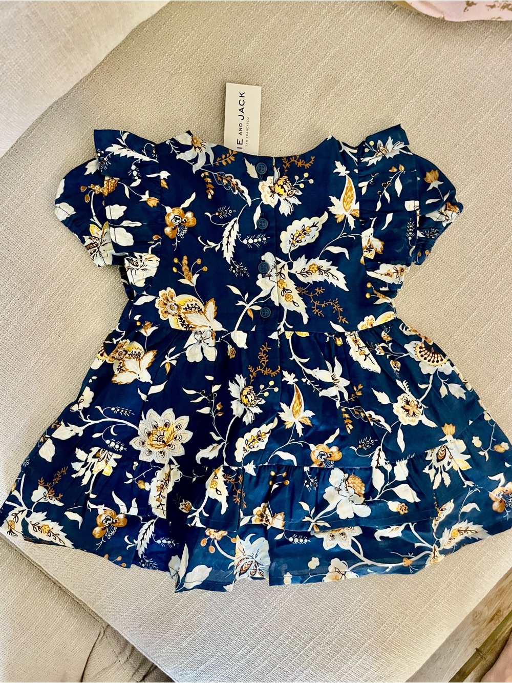 Janie and Jack Navy Floral Ruffle Sleeve Dress
